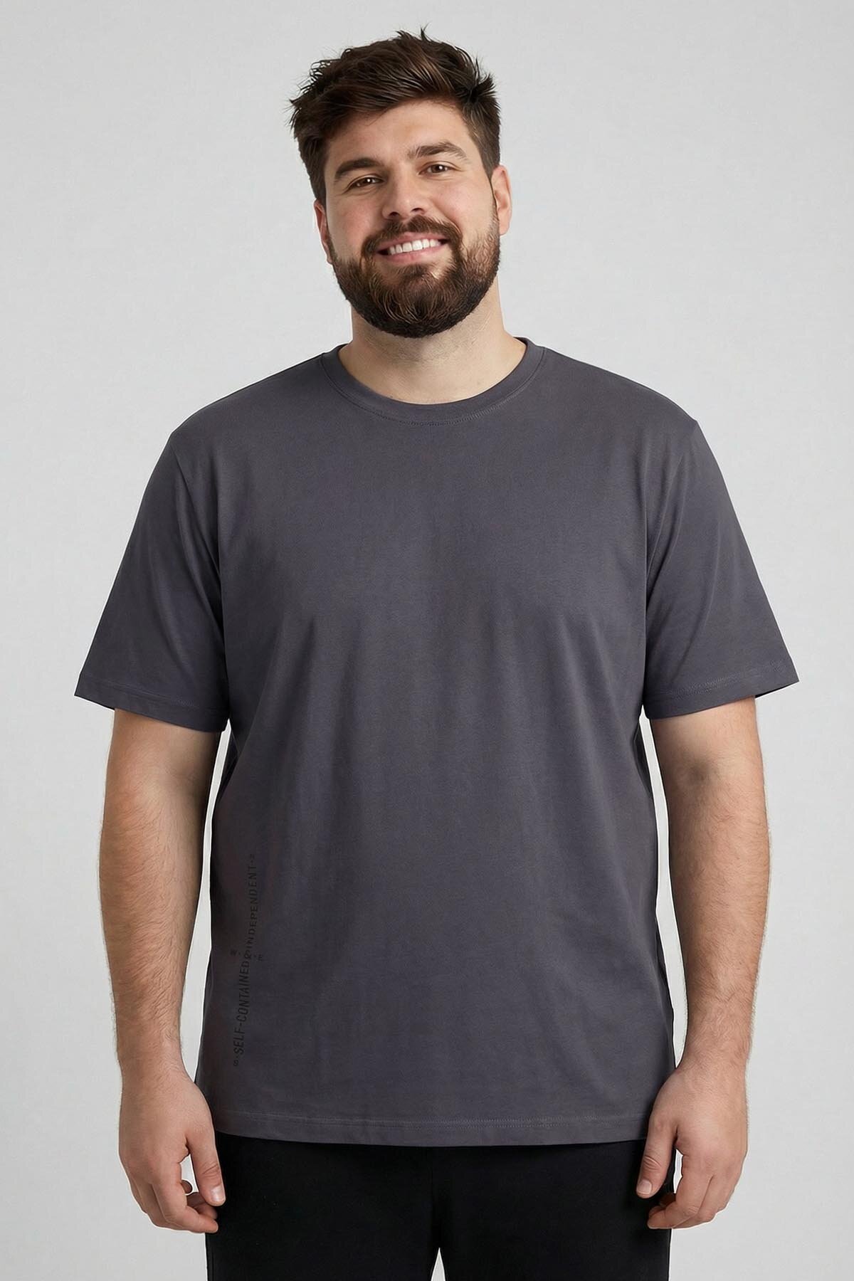 Antrasit Baskılı O Yaka Rahat Form Battal Büyük Beden Erkek T-Shirt - 88472 - TOMMYLIFE (1)