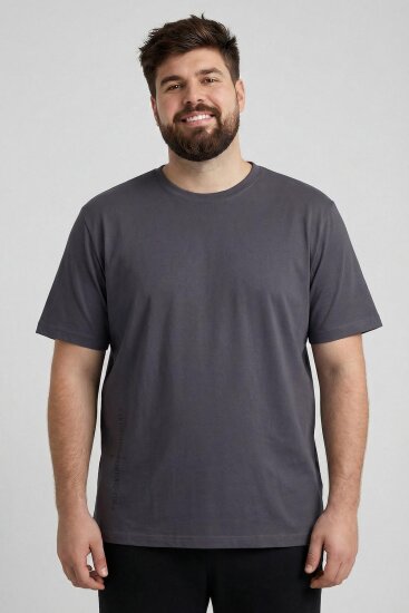 Antrasit Baskılı O Yaka Rahat Form Battal Büyük Beden Erkek T-Shirt - 88472 - TOMMYLIFE (1)