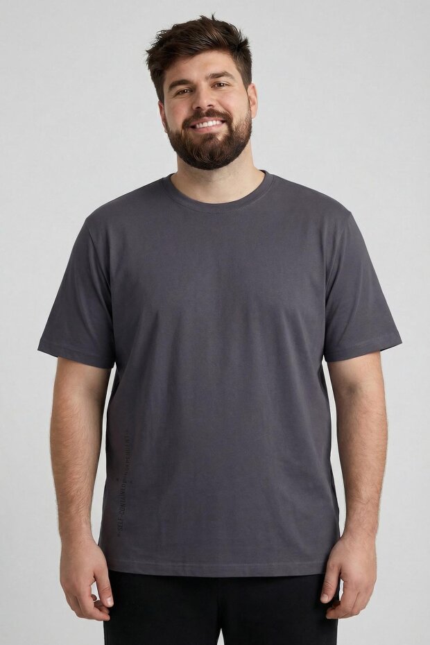 Antrasit Baskılı O Yaka Rahat Form Battal Büyük Beden Erkek T-Shirt - 88472 - 2