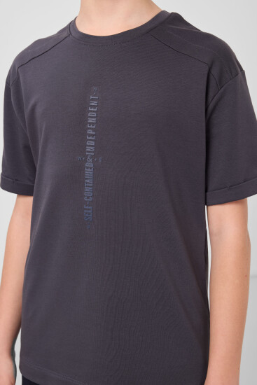 Antrasit Pamuklu Yumuşak Dokulu Oversize Baskılı Erkek Çocuk T-Shirt - 11301 - Thumbnail