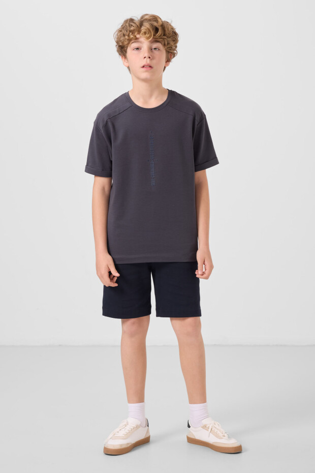 Antrasit Pamuklu Yumuşak Dokulu Oversize Baskılı Erkek Çocuk T-Shirt - 11301 - 2