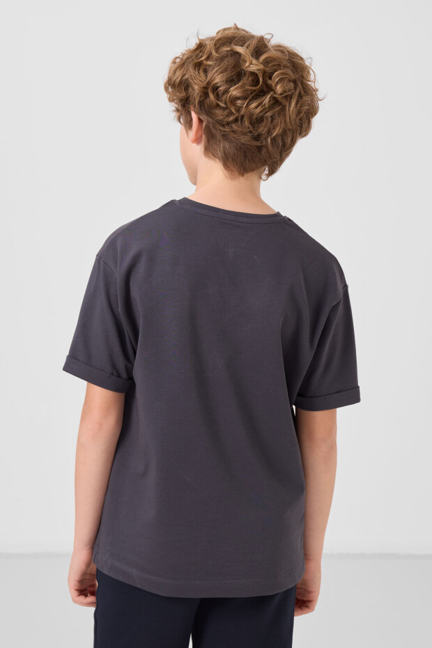 Antrasit Pamuklu Yumuşak Dokulu Oversize Baskılı Erkek Çocuk T-Shirt - 11301 - 5