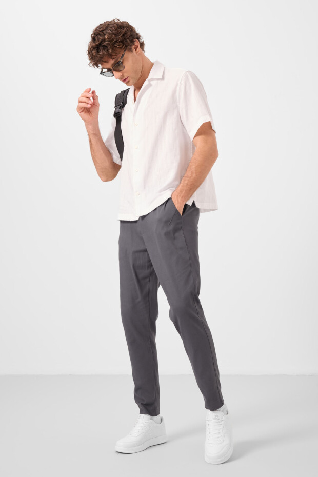 Antrasit Standart Fit Dokuma Hafif Esnek Chino Erkek Pantolon - 82177 - 4
