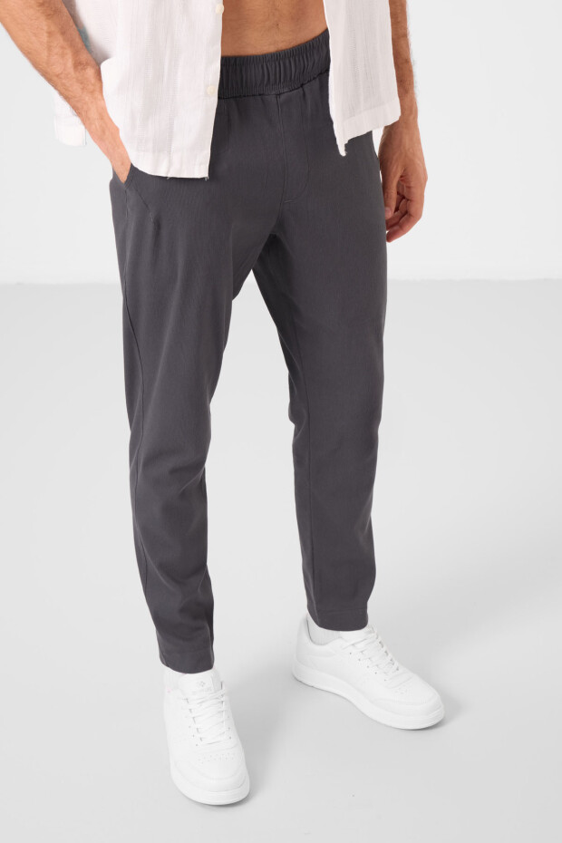 Antrasit Standart Fit Dokuma Hafif Esnek Chino Erkek Pantolon - 82177 - 2