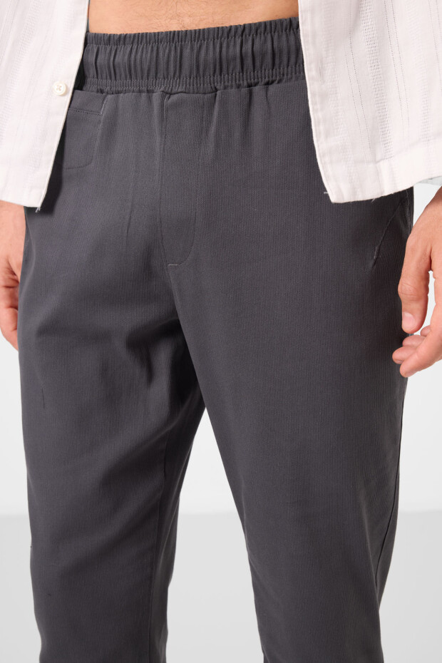 Antrasit Standart Fit Dokuma Hafif Esnek Chino Erkek Pantolon - 82177 - 3