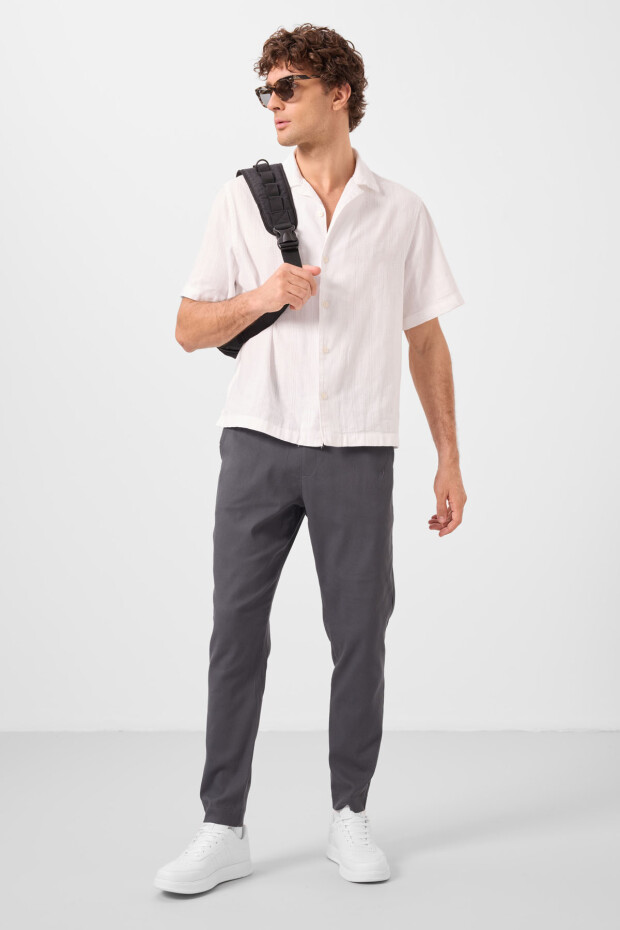Antrasit Standart Fit Dokuma Hafif Esnek Chino Erkek Pantolon - 82177 - 1