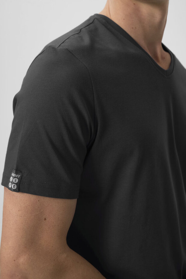Antrasit Basic Kısa Kol Standart Kalıp V Yaka Erkek T-Shirt - 87912 - 4