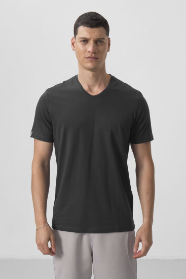 Antrasit Basic Kısa Kol Standart Kalıp V Yaka Erkek T-Shirt - 87912 