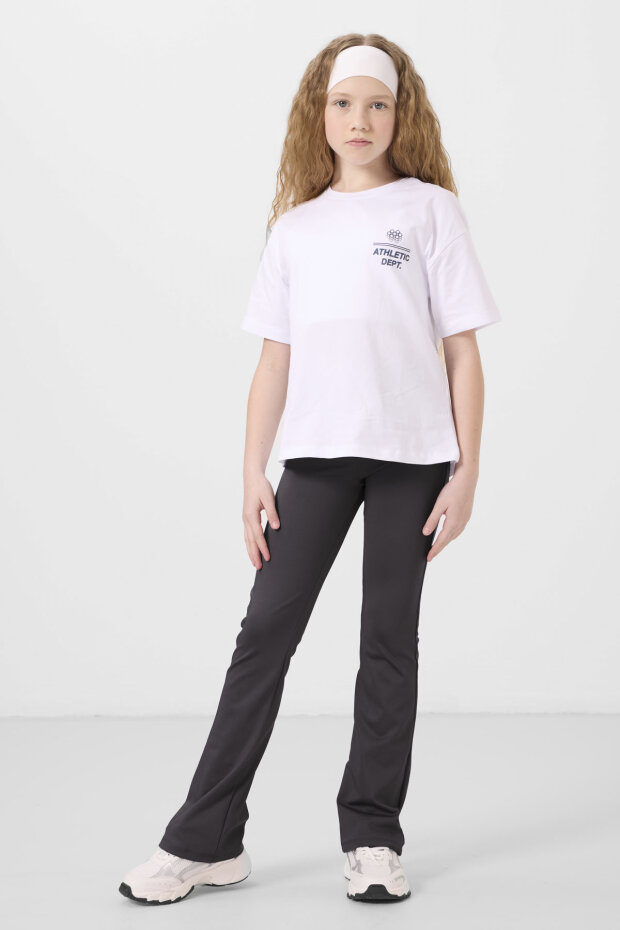 Antrasit Esnek Standart Fit Basic Performans İspanyol Paça Kız Çocuk Tayt - 75193 - 2