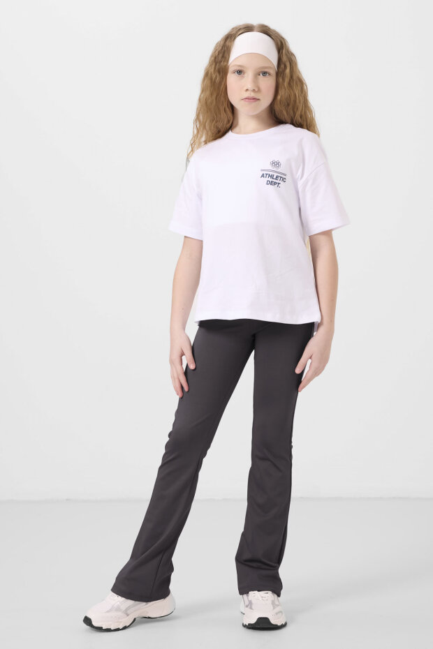 Antrasit Esnek Standart Fit Basic Performans İspanyol Paça Kız Çocuk Tayt - 75193 - 1