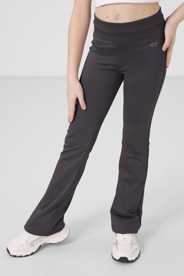 Antrasit Esnek Standart Fit Basic Performans İspanyol Paça Kız Çocuk Tayt - 75193 - 2