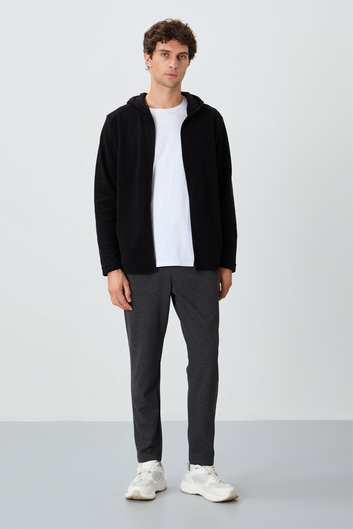 Antrasit Melanj Yüzeyi Dokulu Standart Fit Erkek Eşofman Alt - 82155 - Air Jones (1)