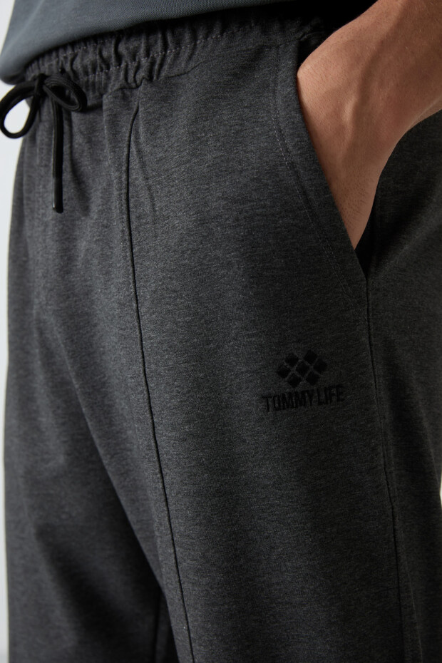 Antrasıt Melanj Pamuklu Yumuşak Dokulu Comfort Fit Nakışlı Erkek Jogger - 82123 - 3