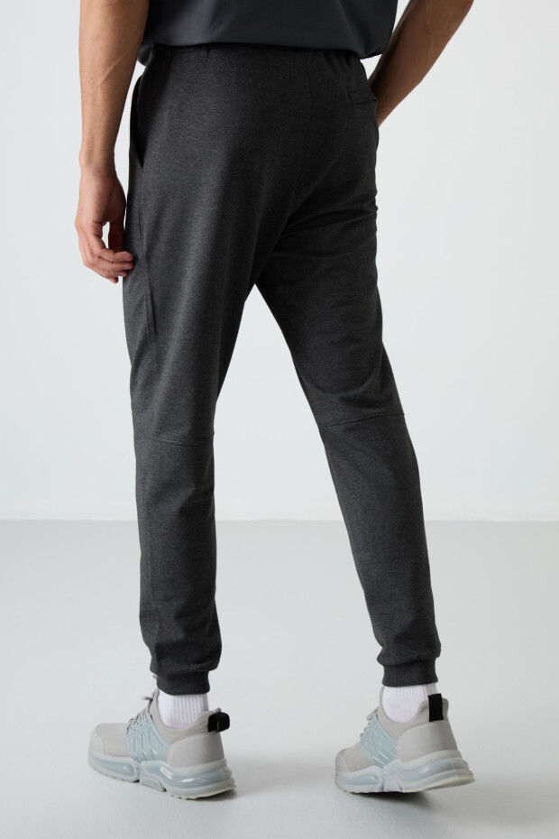 Antrasıt Melanj Pamuklu Yumuşak Dokulu Comfort Fit Nakışlı Erkek Jogger - 82123 - 6