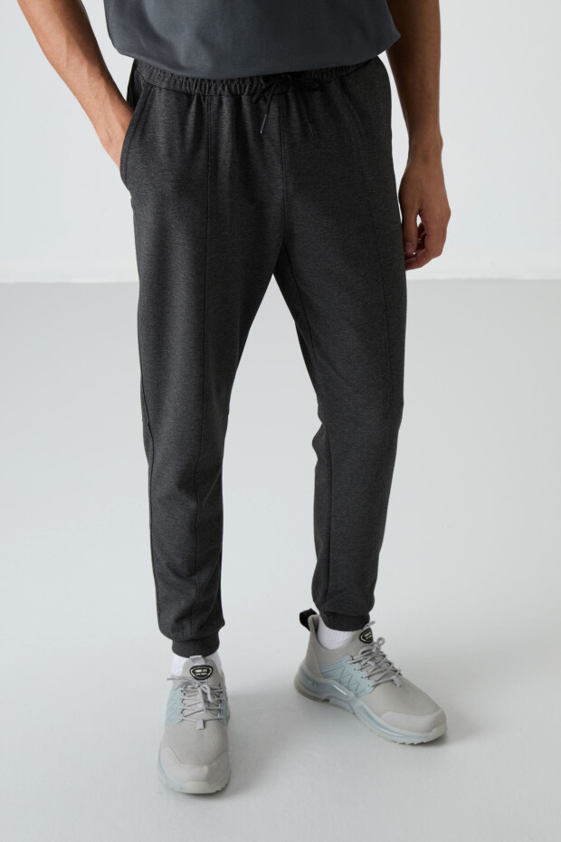 Antrasıt Melanj Pamuklu Yumuşak Dokulu Comfort Fit Nakışlı Erkek Jogger - 82123 - 4