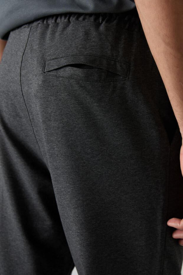 Antrasıt Melanj Pamuklu Yumuşak Dokulu Comfort Fit Nakışlı Erkek Jogger - 82123 - 5