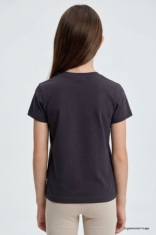 Antrasit O Yaka Standart Fit Basic Unisex Çocuk T-Shirt - 11328 - 6