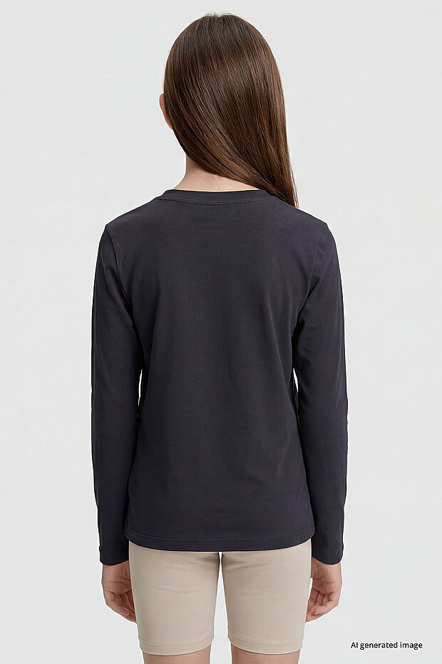 Antrasit O Yaka Standart Fit Basic Uzun Kollu Unisex Çocuk T-Shirt - 11329 - 7