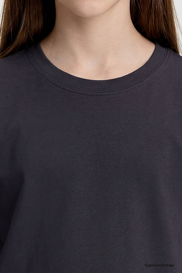 Antrasit O Yaka Standart Fit Basic Uzun Kollu Unisex Çocuk T-Shirt - 11329 - 5