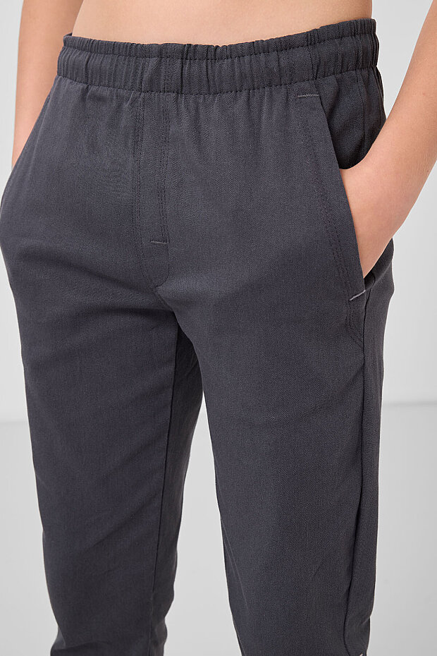 Antrasit Standart Fit Dokuma Hafif Esnek Chino Erkek Çocuk Pantolon - 11272 - 3