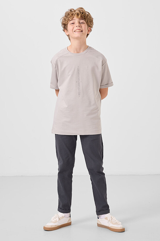 Antrasit Standart Fit Dokuma Hafif Esnek Chino Erkek Çocuk Pantolon - 11272 - 2