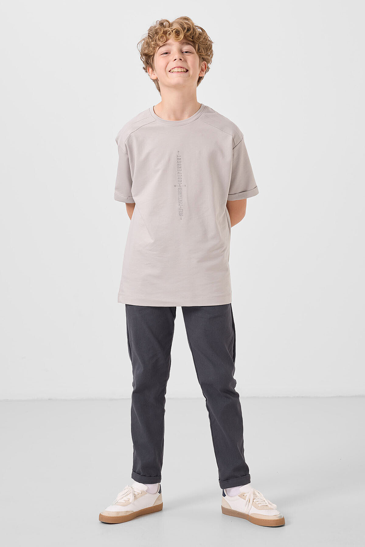 Antrasit Standart Fit Dokuma Hafif Esnek Chino Erkek Çocuk Pantolon - 11272 - TOMMYLIFE (1)