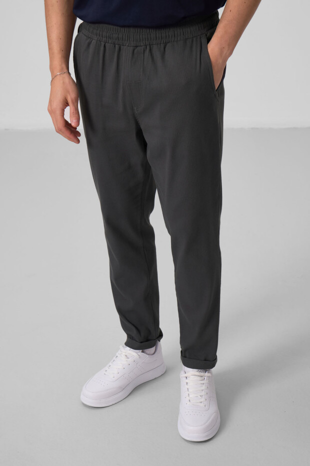 Antrasit Standart Fit Dokuma Hafif Esnek Chino Erkek Pantolon - 82175 - 2