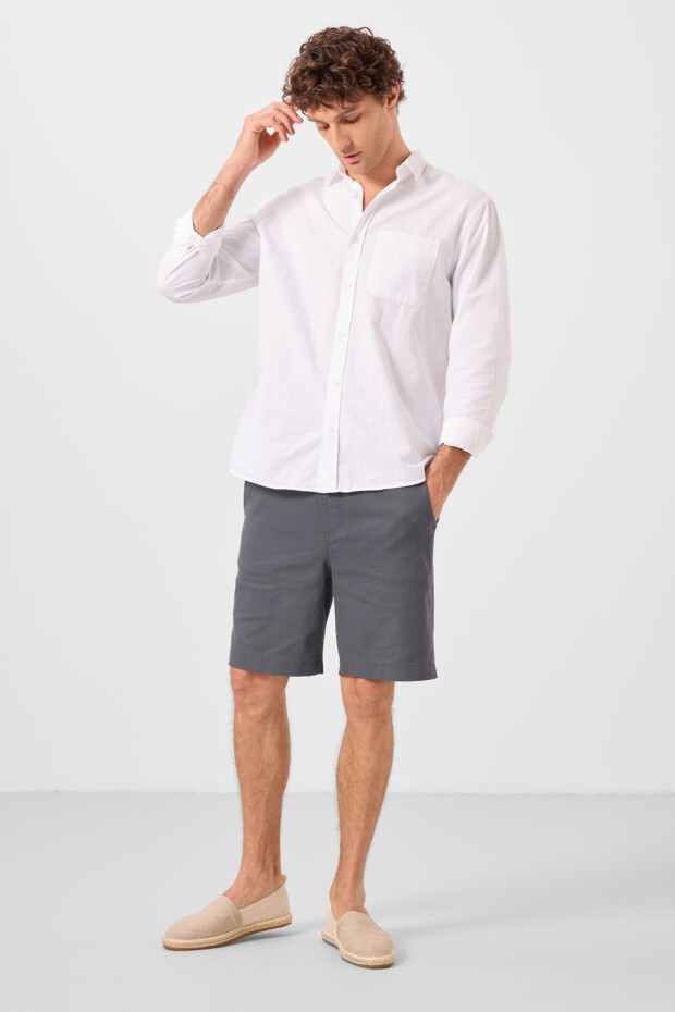 Antrasit Standart Fit Dokuma Hafif Esnek Chino Erkek Şort - 81289 - 5
