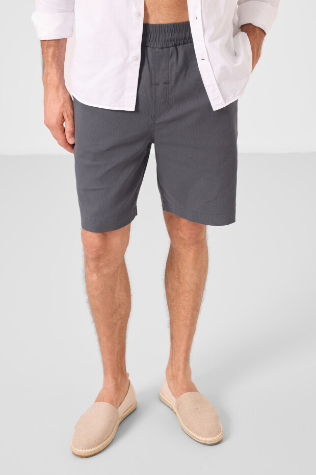 Antrasit Standart Fit Dokuma Hafif Esnek Chino Erkek Şort - 81289 - 2
