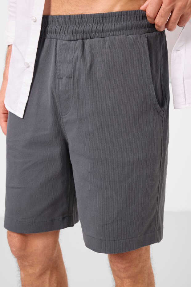 Antrasit Standart Fit Dokuma Hafif Esnek Chino Erkek Şort - 81289 - 3