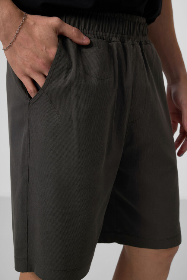 Antrasit Standart Fit Dokuma Hafif Esnek Chino Erkek Şort - 81290 - 4