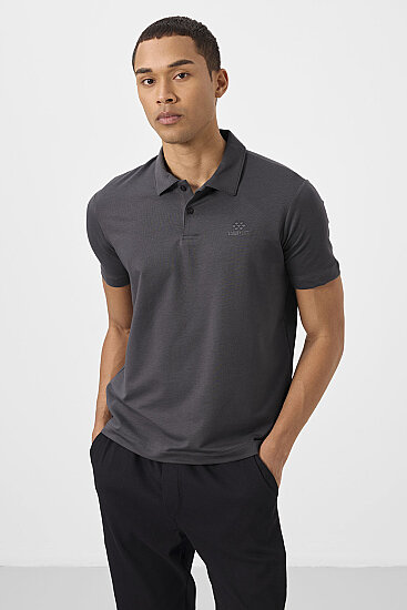 Antrasit Standart Kalıp Basic Polo Yaka Erkek T-Shirt - 87748 