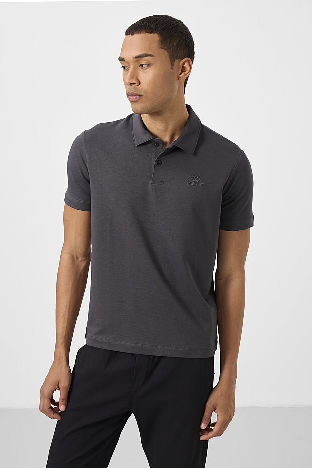 Antrasit Standart Kalıp Basic Polo Yaka Erkek T-Shirt - 87748 - 4