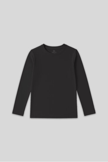 Antrasit O Yaka Standart Fit Basic Uzun Kollu Unisex Çocuk T-Shirt - 11329 