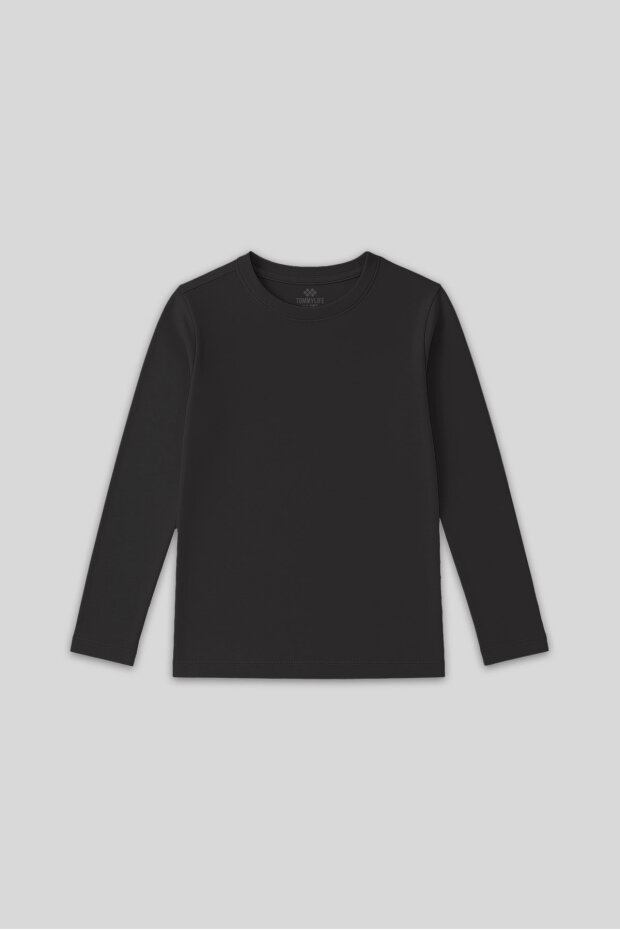 Antrasit O Yaka Standart Fit Basic Uzun Kollu Unisex Çocuk T-Shirt - 11329 - 1