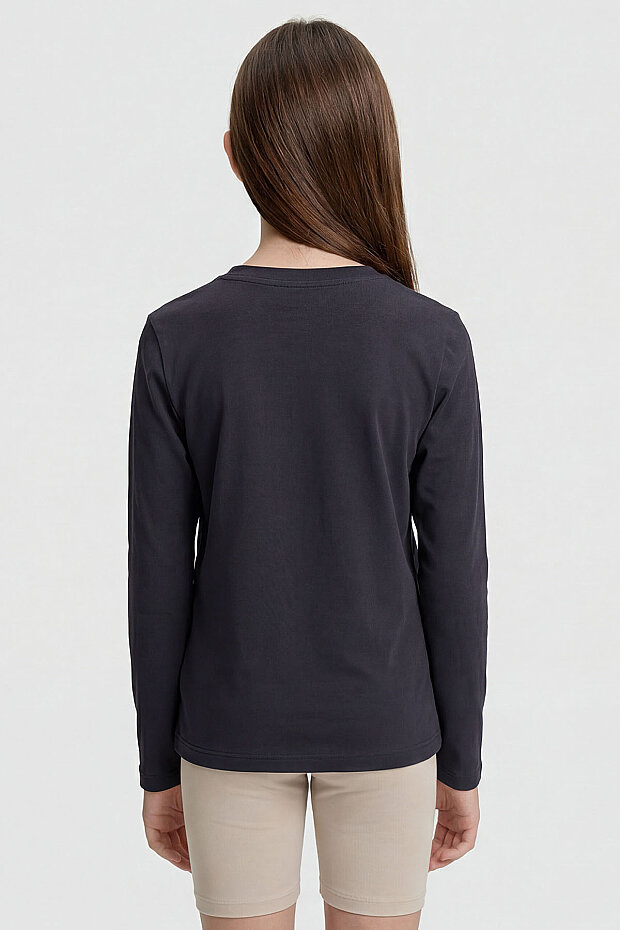 Antrasit O Yaka Standart Fit Basic Uzun Kollu Unisex Çocuk T-Shirt - 11329 - 6