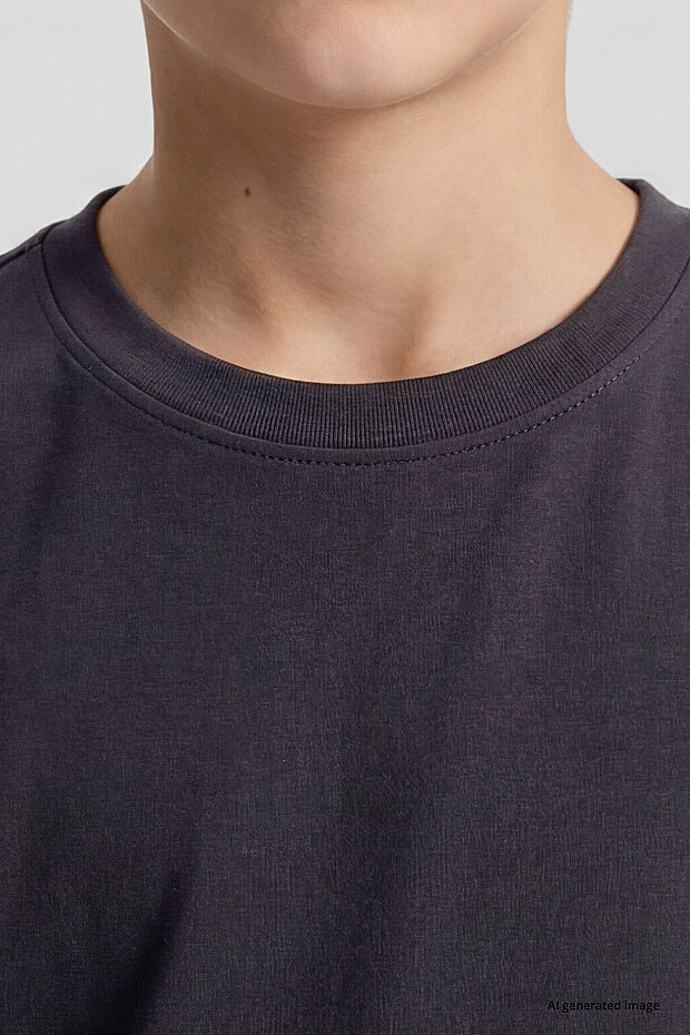 Antrasit O Yaka Standart Fit Basic Uzun Kollu Unisex Çocuk T-Shirt - 11329 - 4