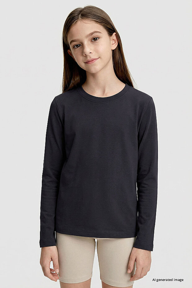 Antrasit O Yaka Standart Fit Basic Uzun Kollu Unisex Çocuk T-Shirt - 11329 - 2
