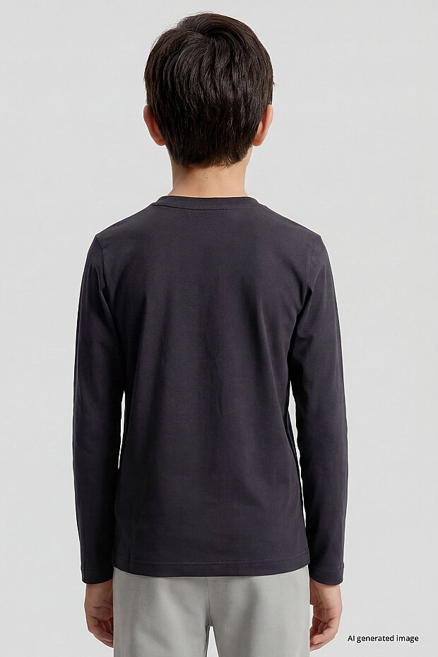 Antrasit O Yaka Standart Fit Basic Uzun Kollu Unisex Çocuk T-Shirt - 11329 - 6