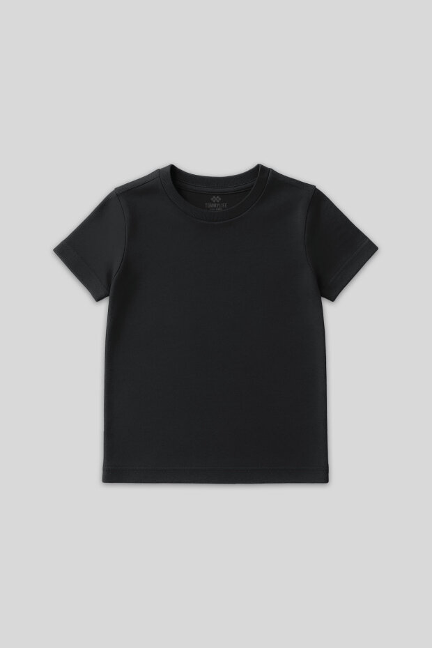 Antrasit O Yaka Standart Fit Basic Unisex Çocuk T-Shirt - 11328 - 1