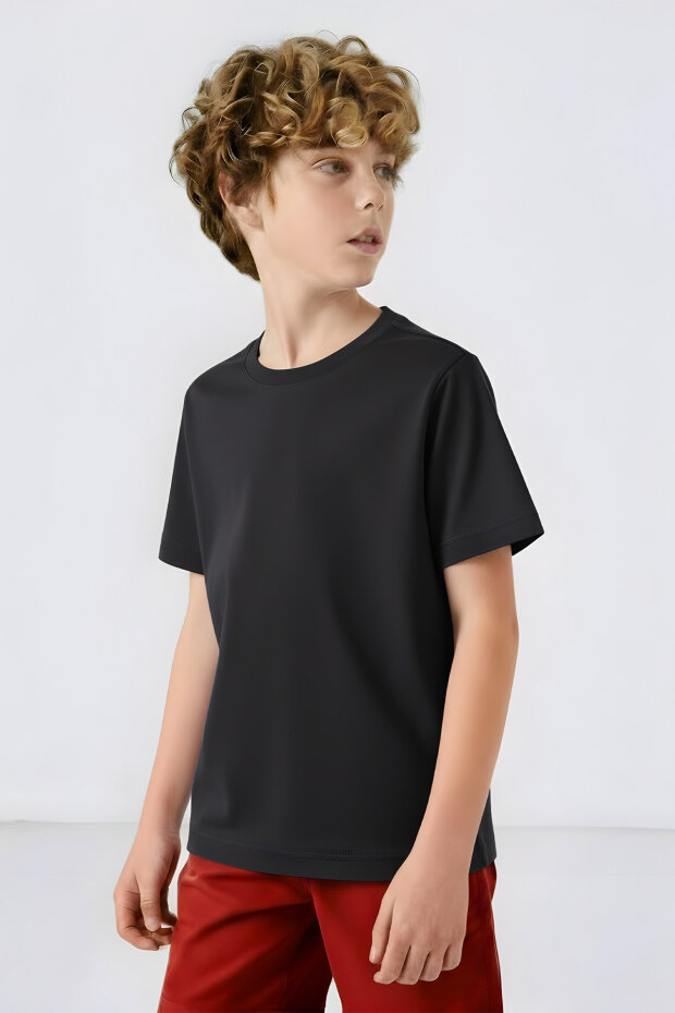 Antrasit O Yaka Standart Fit Basic Unisex Çocuk T-Shirt - 11328 - 2