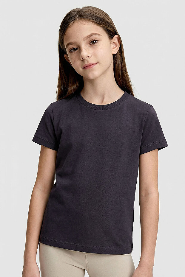 Antrasit O Yaka Standart Fit Basic Unisex Çocuk T-Shirt - 11328 - 1