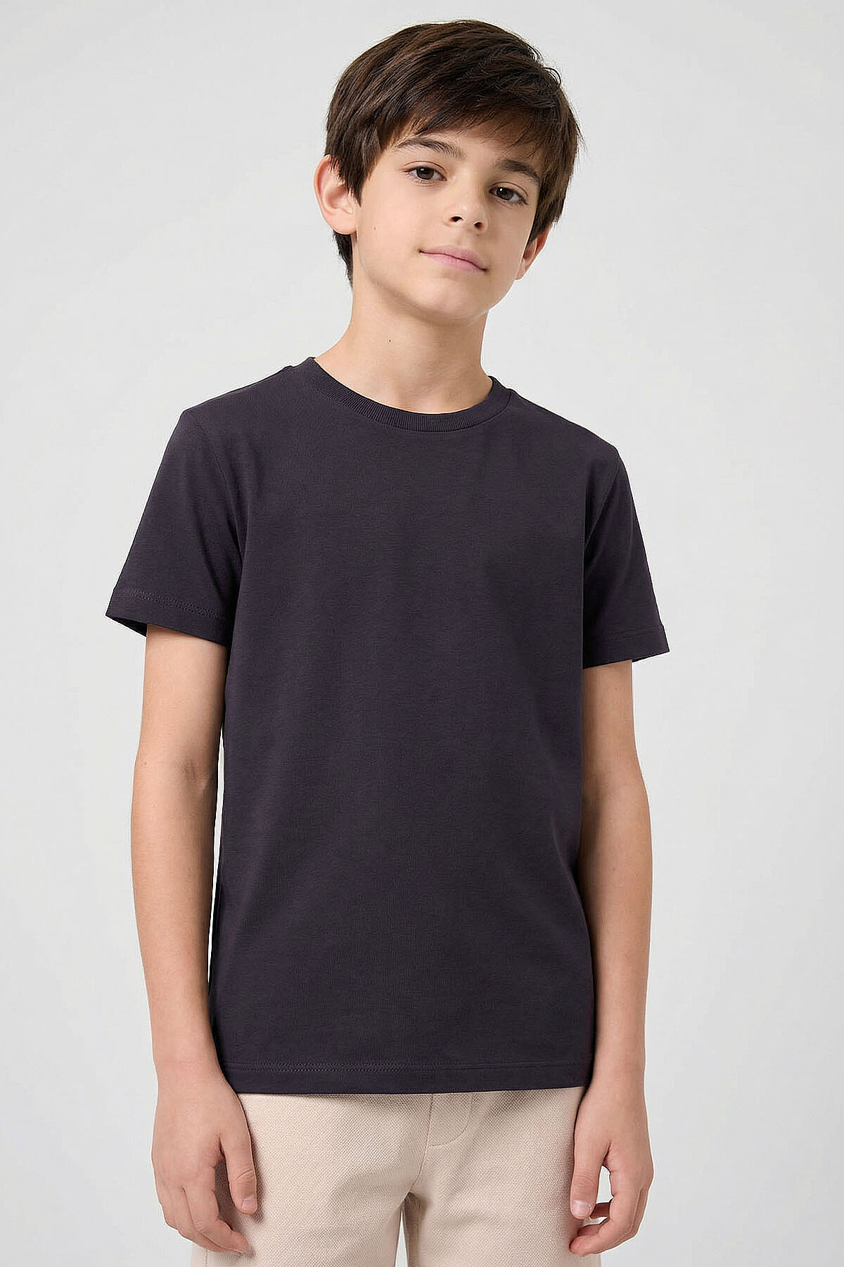 Antrasit O Yaka Standart Fit Basic Unisex Çocuk T-Shirt - 11328 - TOMMYLIFE (1)