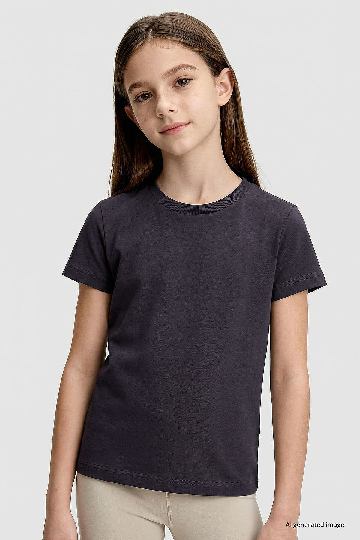 Antrasit O Yaka Standart Fit Basic Unisex Çocuk T-Shirt - 11328 - TOMMYLIFE (1)