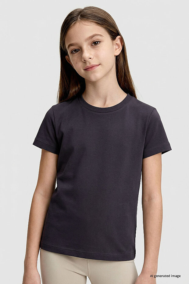 Antrasit O Yaka Standart Fit Basic Unisex Çocuk T-Shirt - 11328 - 2