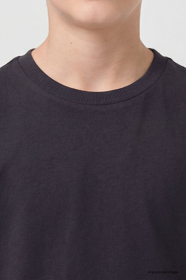 Antrasit O Yaka Standart Fit Basic Unisex Çocuk T-Shirt - 11328 - 3