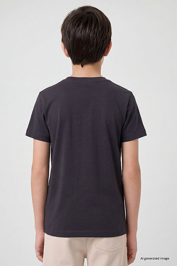 Antrasit O Yaka Standart Fit Basic Unisex Çocuk T-Shirt - 11328 - 5