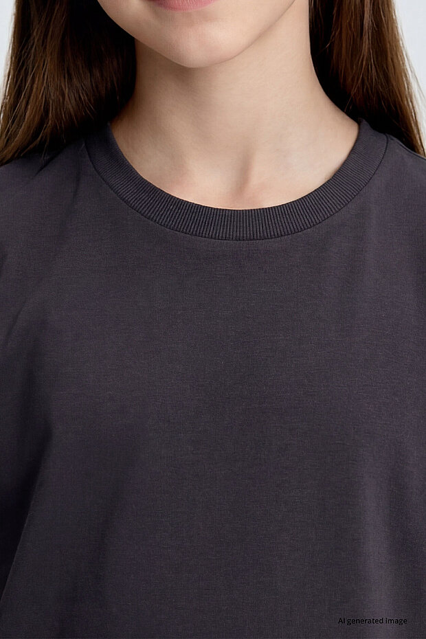 Antrasit O Yaka Standart Fit Basic Unisex Çocuk T-Shirt - 11328 - 4