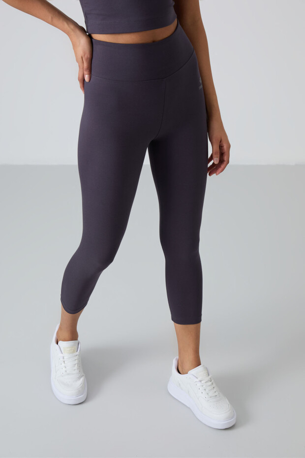 Antrasit Yüksek Bel Kapri-Crop Atlet Slim Fit Kadın Tayt Takım - 95284 - 5