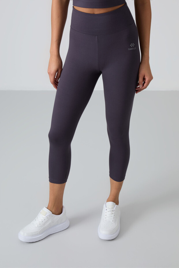 Antrasit Yüksek Bel Kapri-Crop Atlet Slim Fit Kadın Tayt Takım - 95284 - 6